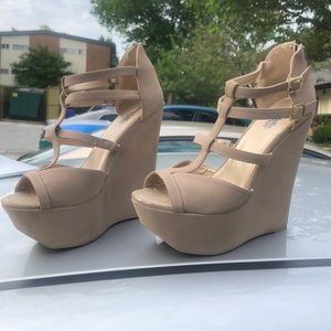 Tan wedge heels